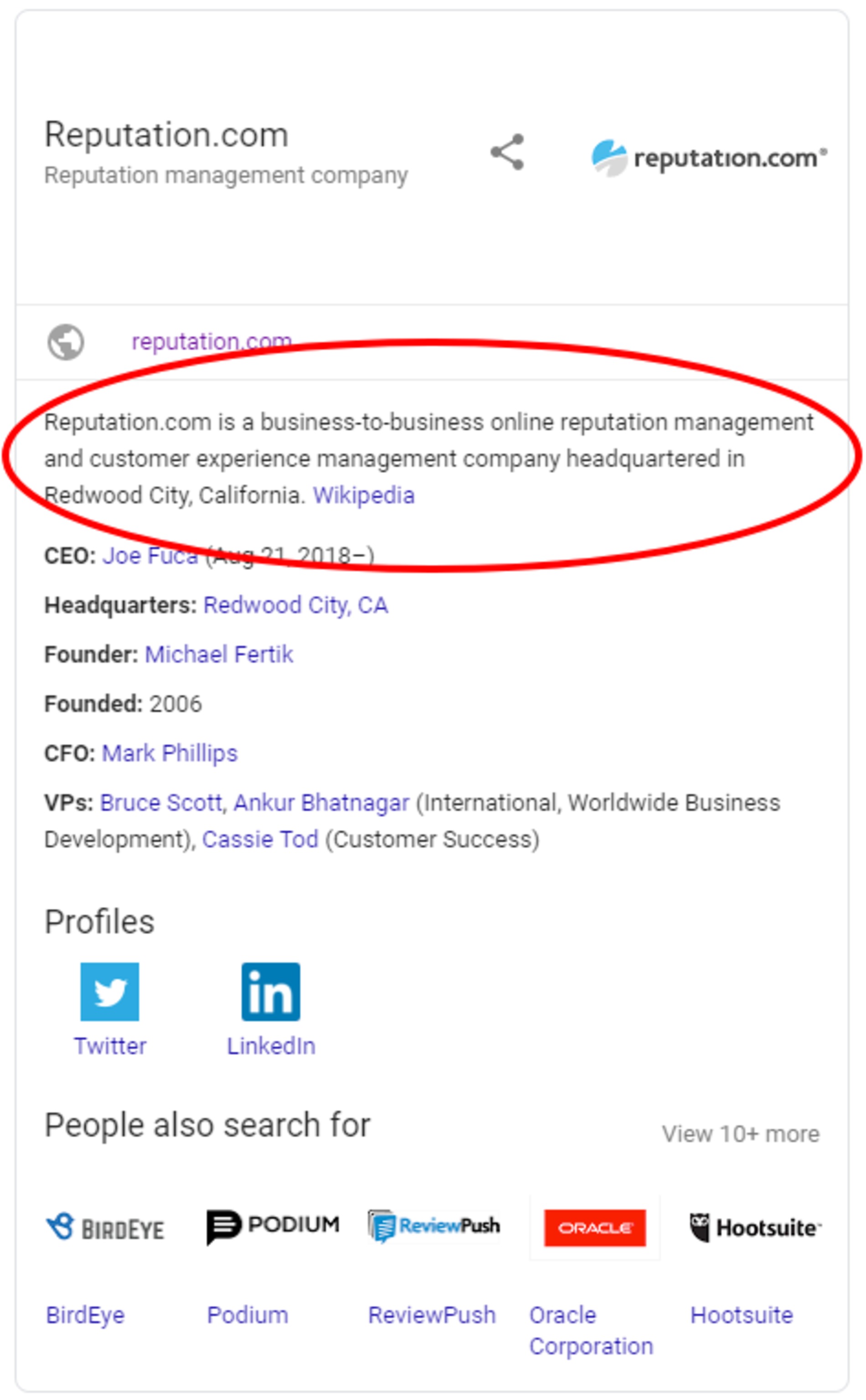 Screenshot of Reputation.com's Google business listing.